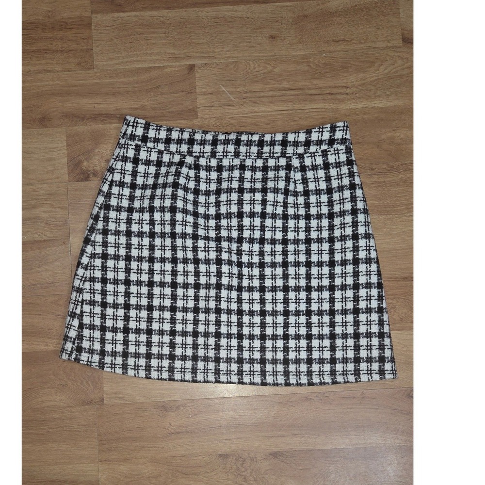 Persun Black White Plaid Mini Skirt Tweed A-Line Checkered Academic Size 12